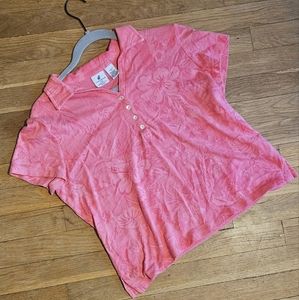 Caribbean Joe Polo Size PM Joe Pink Cotton Stretch Top Collared V Neck Shirt